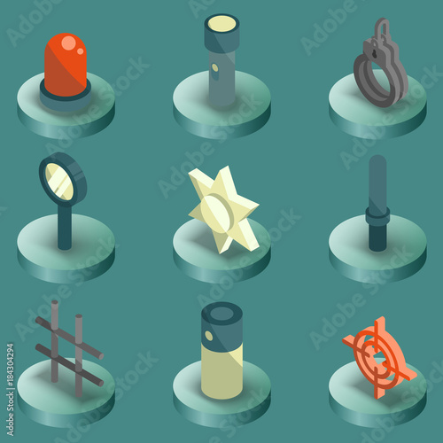Police color isometric icons