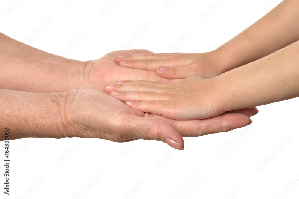 mother's hands with girl hands