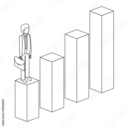 frustrated businessman with briefcase standing on a graph down unsuccessful character isometric vector illustration