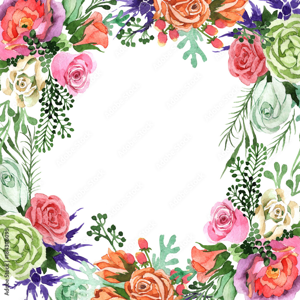 Bouquet flower frame in a watercolor style. Full name of the plant: rosa, hulthemia. Aquarelle wild flower for background, texture, wrapper pattern, frame or border. Bouquet flower frame in a watercolor style. Full name of the plant: rosa, hulthemia. Aquarelle wild flower for background, texture, wrapper pattern, frame or border.
