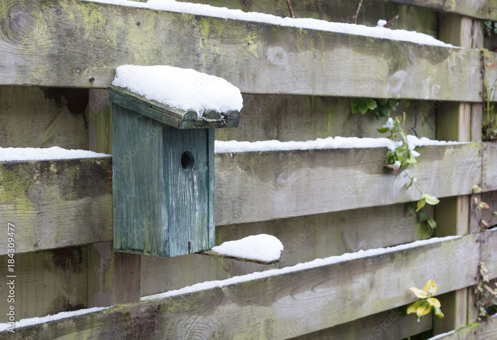 Birdhouse covert in snow Birdhouse covert in snow