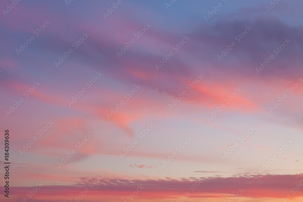 Dramatic sky with colorful clouds at sunset