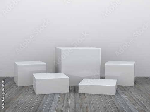 Pedestal for display,Platform for design,Blank product stand with empty room.3D rendering.