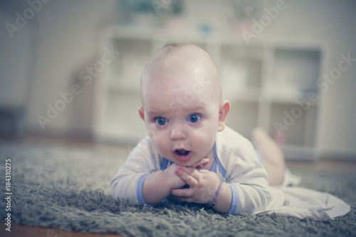 Cute baby boy portrait. Close up.