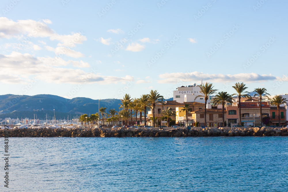 Promenade along Portixol marina. Palma, Majorca, Spain