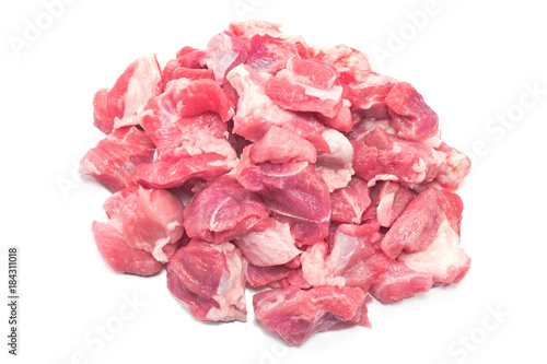 Chopped  pork meat for goulash isolated on white