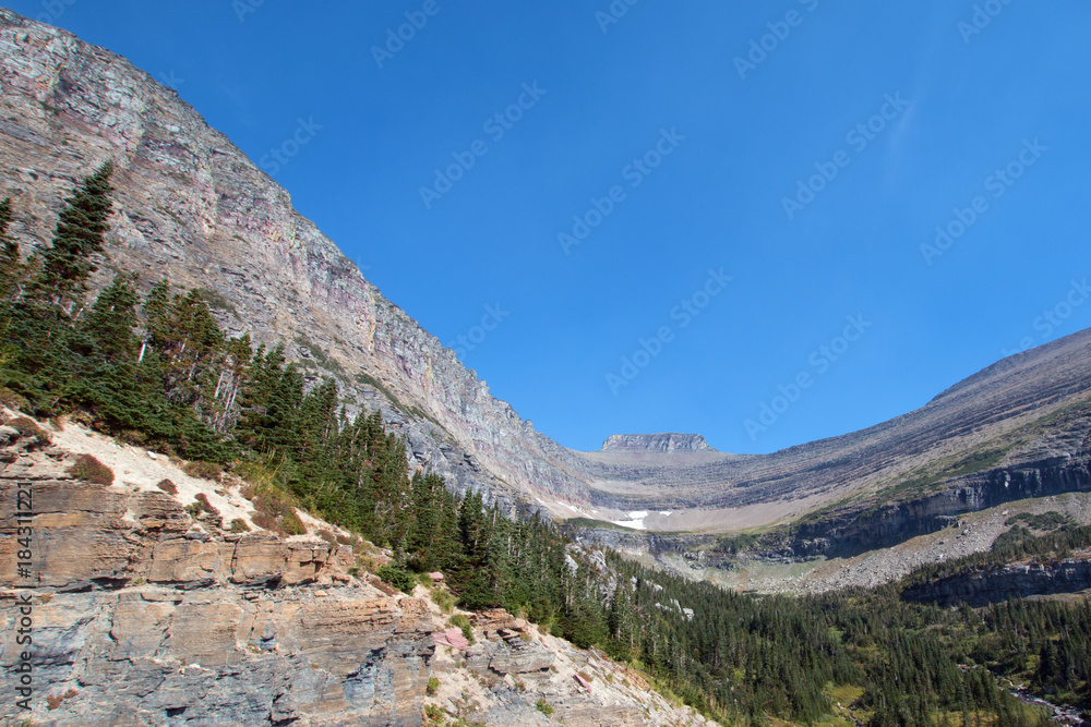 GLACIER CARVED CANYON AT SIYEH BEND IN GLACIER NATIONAL PARK IN MONTANA UNITED STATES