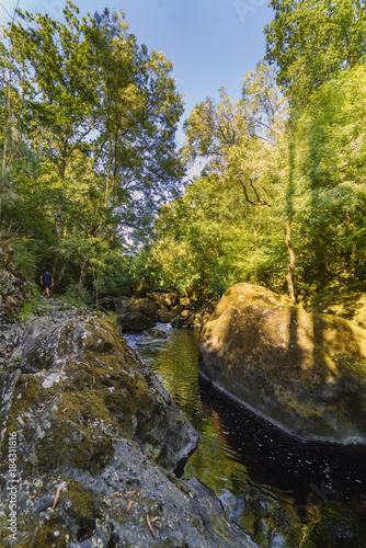 narrow passage between rocks of the mountain river called 