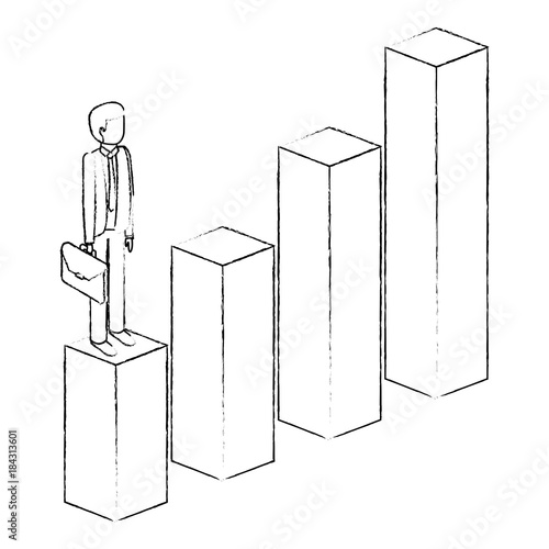 frustrated businessman with briefcase standing on a graph down character isometric vector illustration sketck photo
