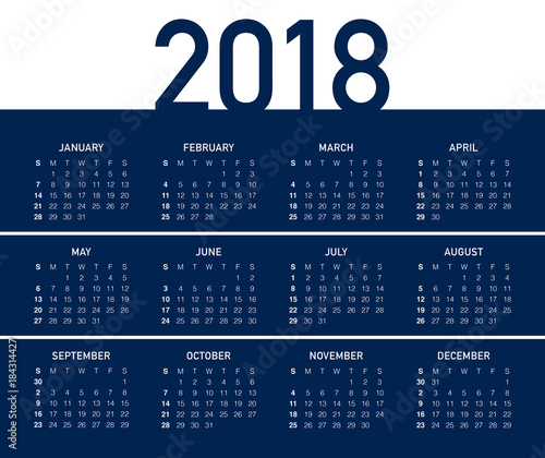 Year 2018 calendar vector design template
