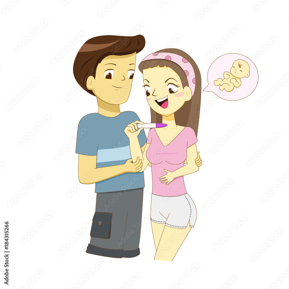 Young couple felling happy over a positive pregnancy test result Young couple felling happy over a positive pregnancy test result