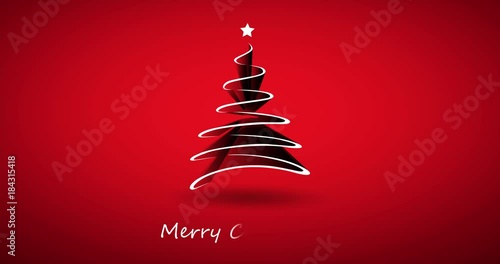 Red Merry Christmas Holiday Video Animation for Your Best Wishes Messages with Christmas Tree Made of Ribbon