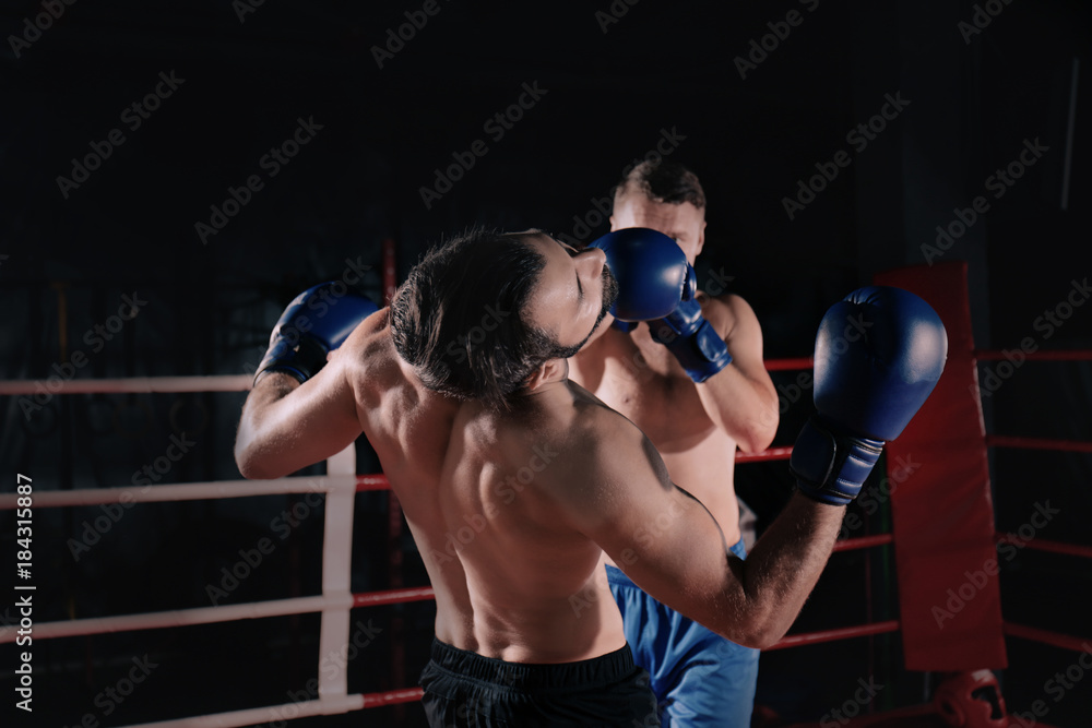 Young professional boxers training in ring Young professional boxers training in ring