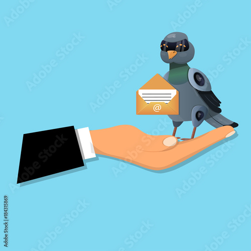 Flying bird with postal envelope