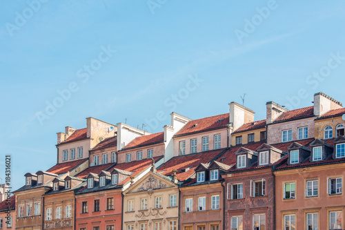 View of the old buildings roofs in the Old town in Warsaw, Poland