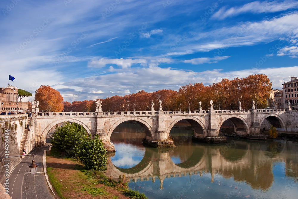 Rome Sant'Angelo bridge in autumn