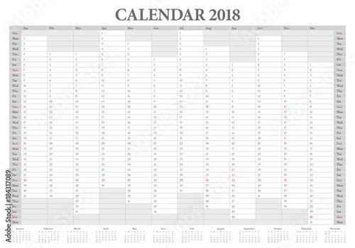 Year 2018 calendar vector design template