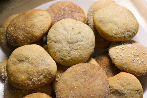 Homemade cookies with sugar, cinnamon and sesame