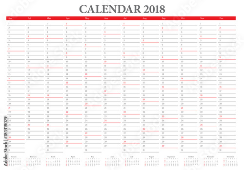 Year 2018 calendar vector design template