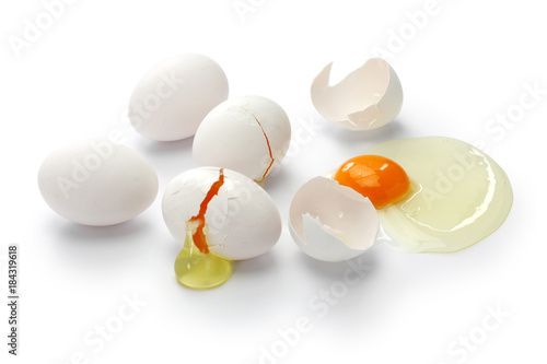broken eggs isolated on white background