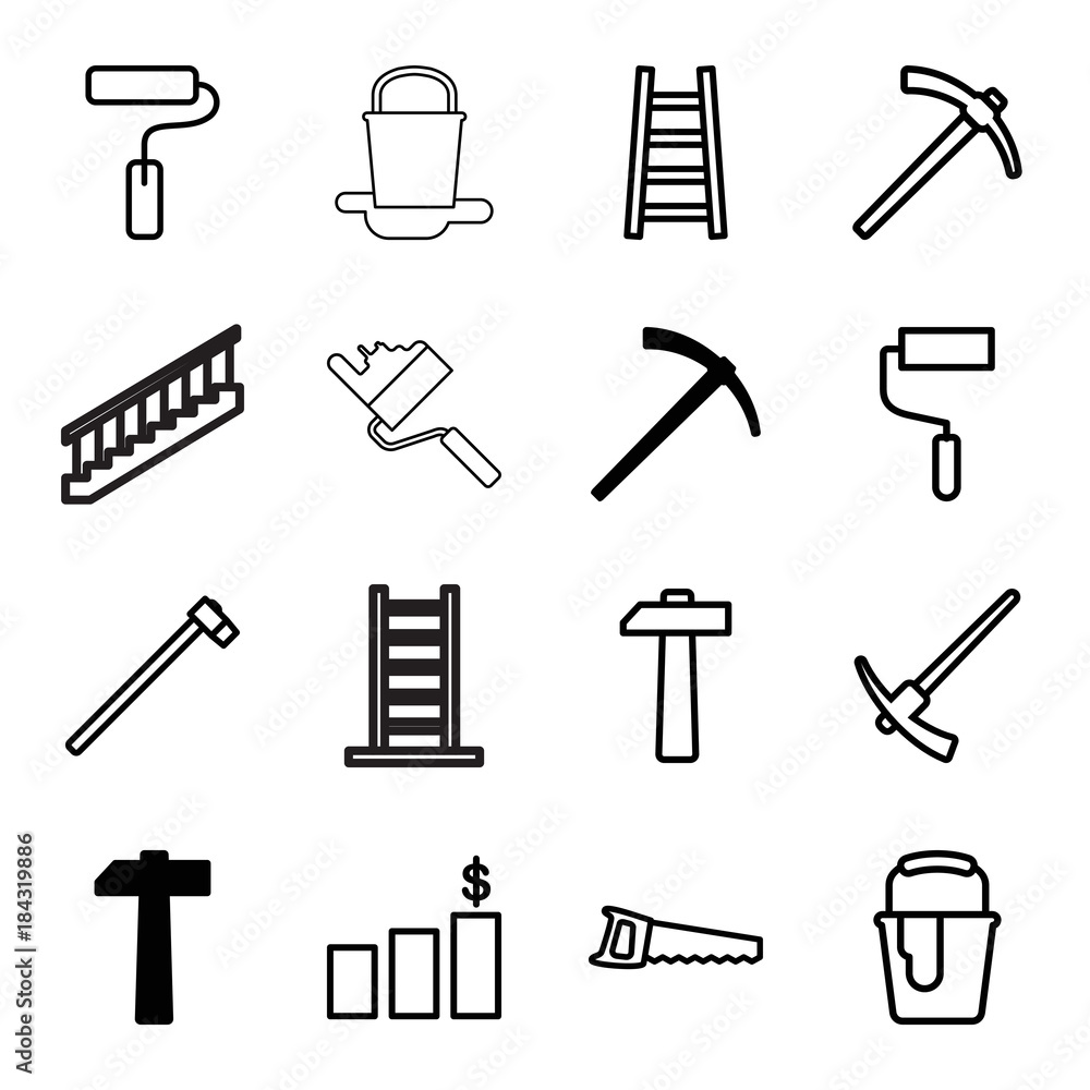 Set of 16 improvement outline icons Set of 16 improvement outline icons