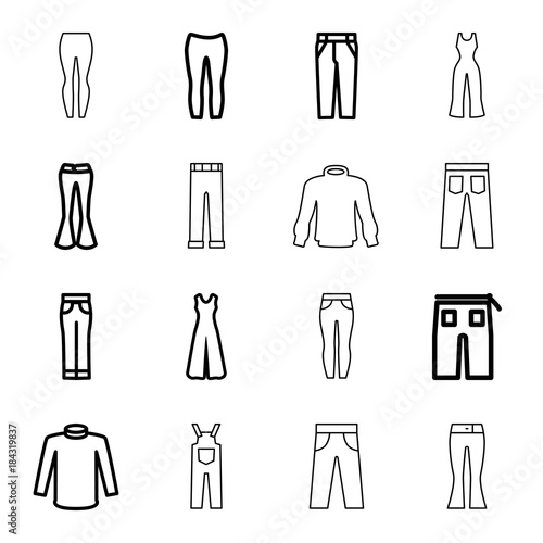 Set of 16 jeans outline icons