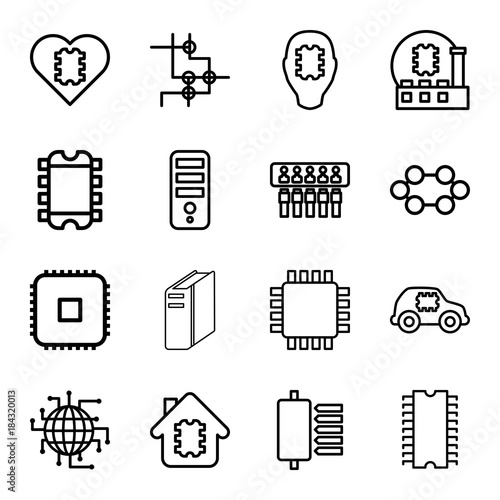 Set of 16 cpu outline icons