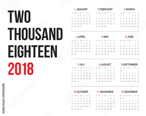Year 2018 calendar vector design template
