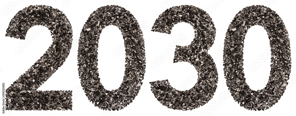 Numeral 2030 from black a natural charcoal, isolated on white background Numeral 2030 from black a natural charcoal, isolated on white background