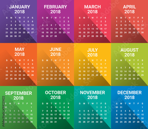 Year 2018 calendar vector design template