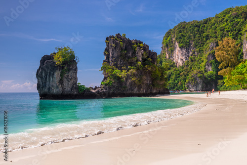 Hong Island - tourists on the beach of a popular tourist destination in Thailand