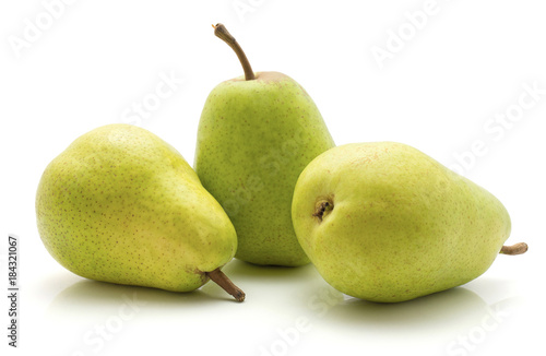 Three green pears isolated on white background.