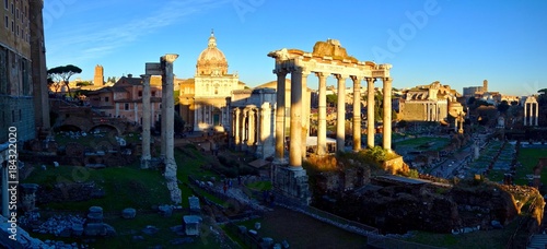 View of the Roman Forum at sunrise or sunset