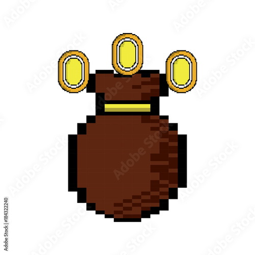 video game money bag coins fortune vector illustration pixelated image
