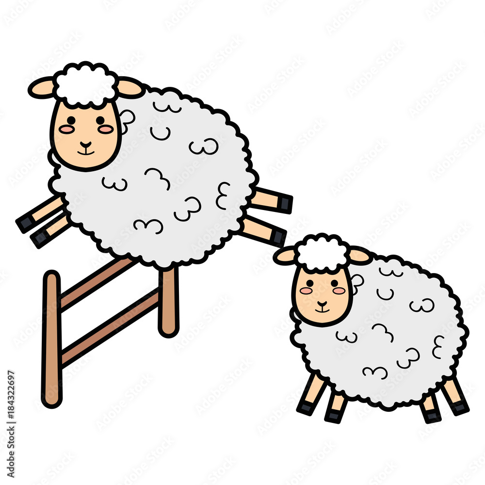Fototapeta premium cute sheep jumping fence character icon