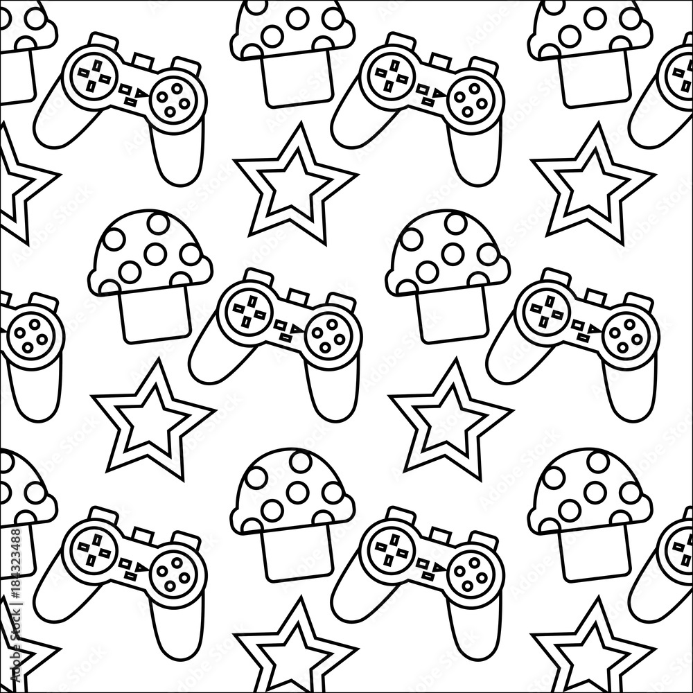 video game elements seamless pattern vector illustration outline image ...