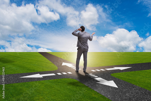 Young businessman at crossroads in uncertainty concept © Elnur