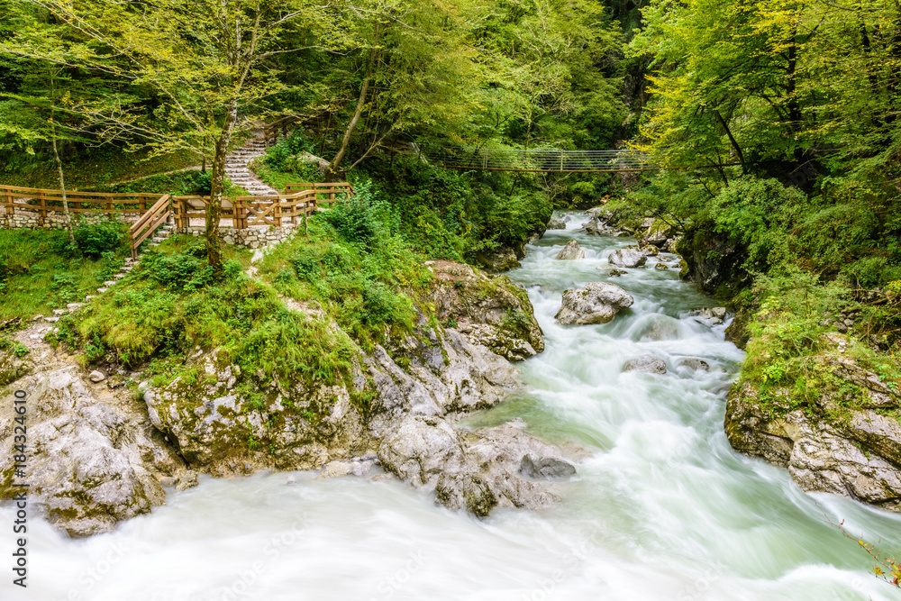 The Tolmin canyon (Tolminska korita) in the autumn after rain in Triglav national park, Slovenia The Tolmin canyon (Tolminska korita) in the autumn after rain in Triglav national park, Slovenia