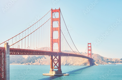 Retro toned picture of the Golden Gate Bridge, San Francisco, USA.