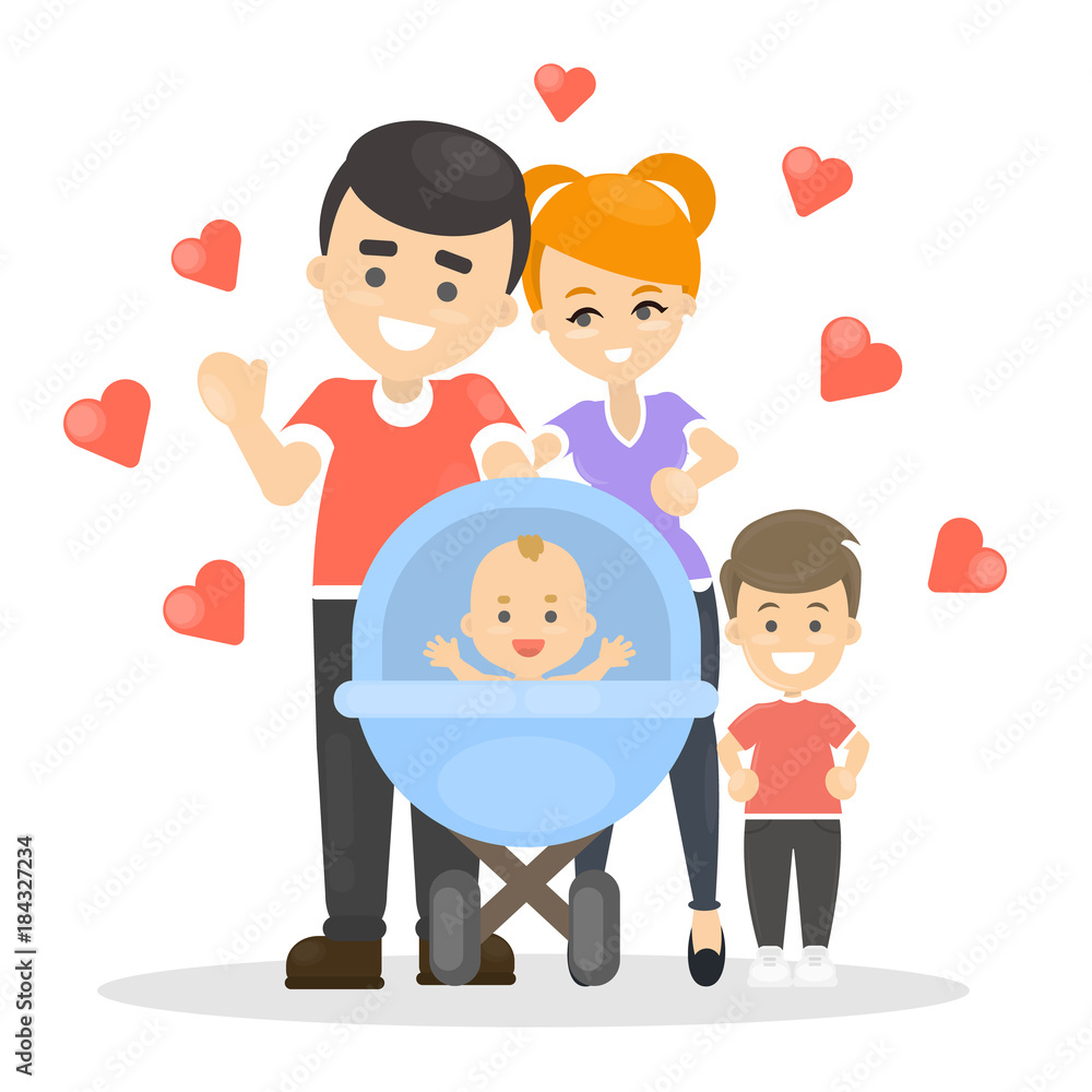 Isolated happy family.