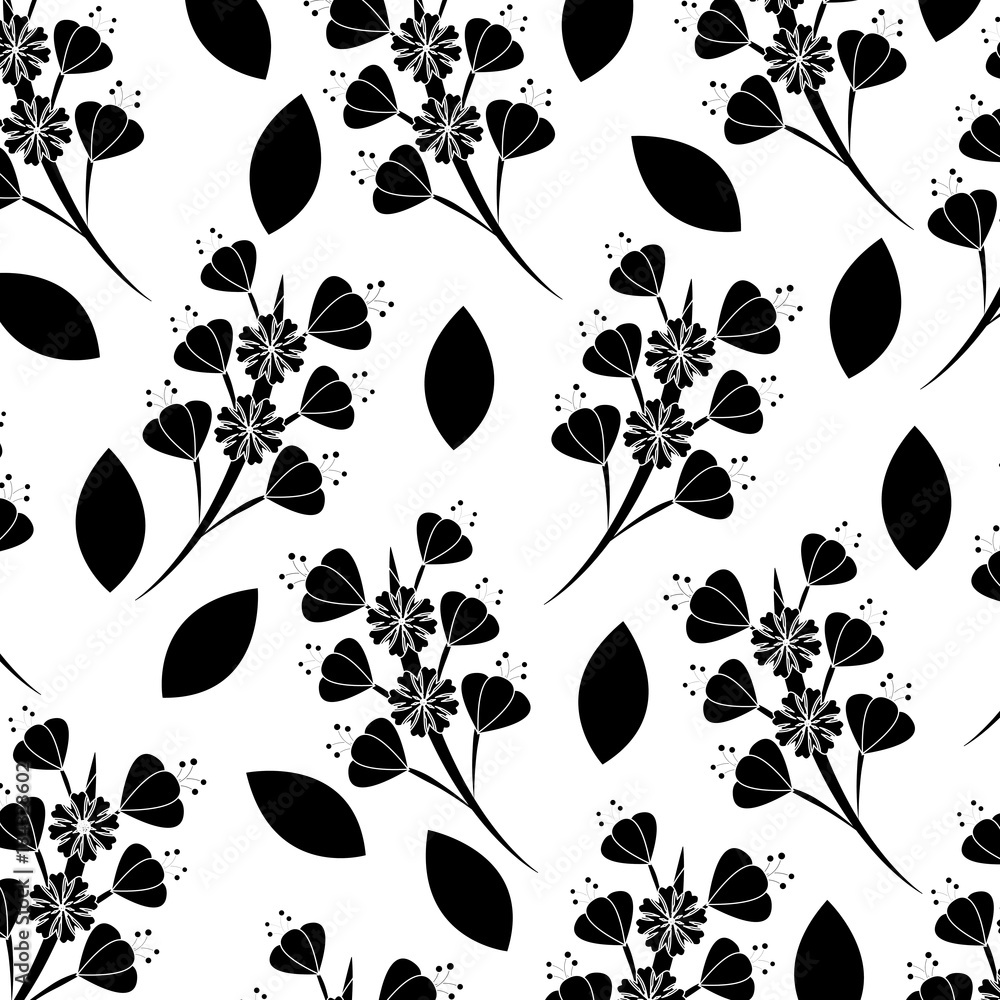 beauty flowers branch leaves decoration pattern vector illustration