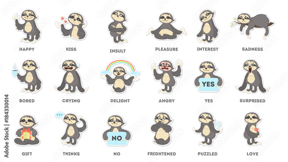Obraz premium Sloth sticker set.