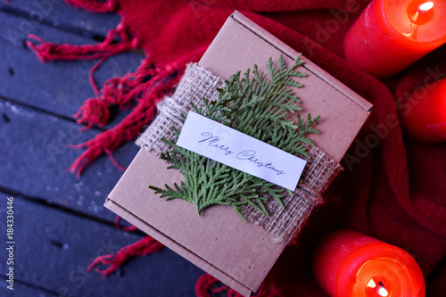 Decorated Christmas Present in the Cardboard Box