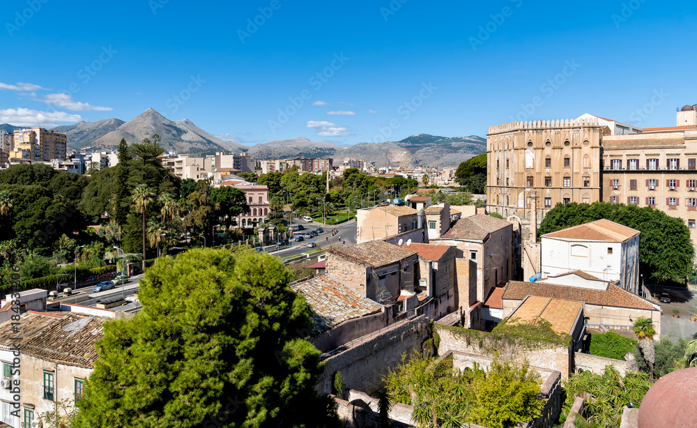 Top view of Palermo cityscape with Norman Palace, Sicily, Italy