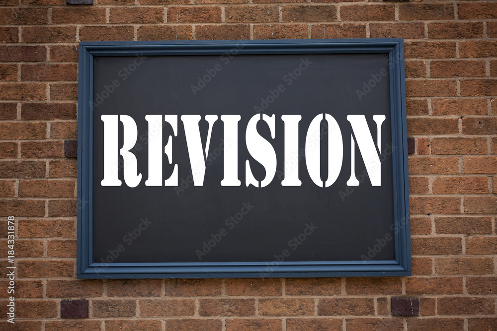 Conceptual hand writing text caption showing announcement Revision. Business concept for Repeat Repetition Education Material for Exam written on frame old brick background and copy space Conceptual hand writing text caption showing announcement Revision. Business concept for Repeat Repetition Education Material for Exam written on frame old brick background and copy space