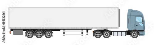 Big commercial semi truck with trailer. Trailer truck in flat style isolated. Delivery and shipping business cargo truck. Vecror illustration.