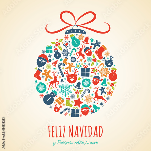 Feliz Navidad - Merry Christmas in Spanish. Christmas decoration. Vector.