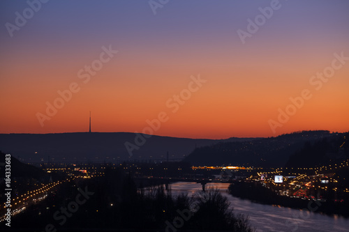 Prague cityscape with transmitter in sunset, Czech repulbic © Lukas Fenzl