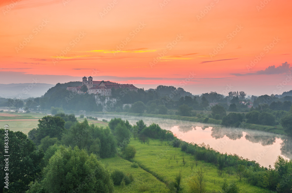 Obraz premium Colorful morning landscape in the morning, Poland, Tyniec near Krakow