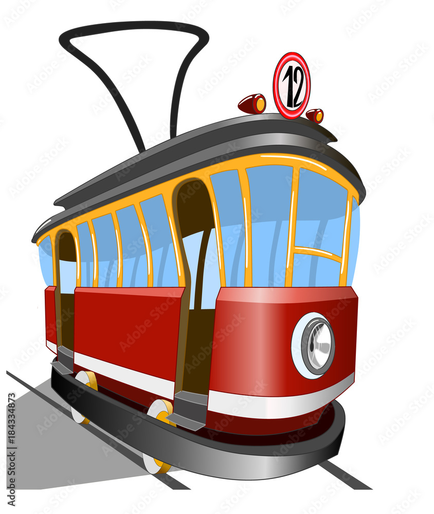 Старый трамвай на белом фоне, векторная иллюстрация Векторный объект Stock  | Adobe Stock